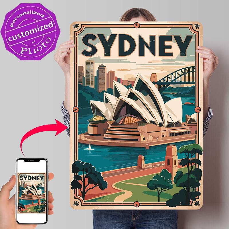 Travel Accessories Sydney - Металлическая винтажная табличка с 3D-текстурой и